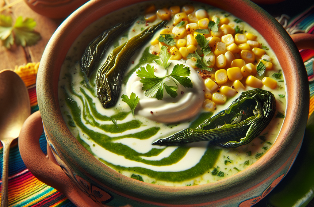 Sopa de elote con chile poblano y crema