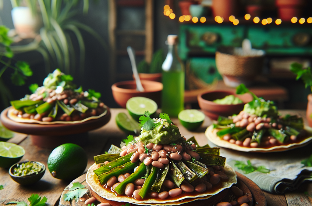 Tostadas veganas de frijoles y nopales