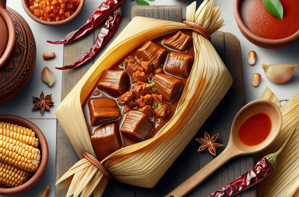 Tamales de chile guajillo con carne de res