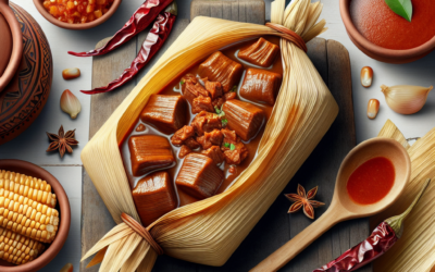 Tamales de chile guajillo con carne de res