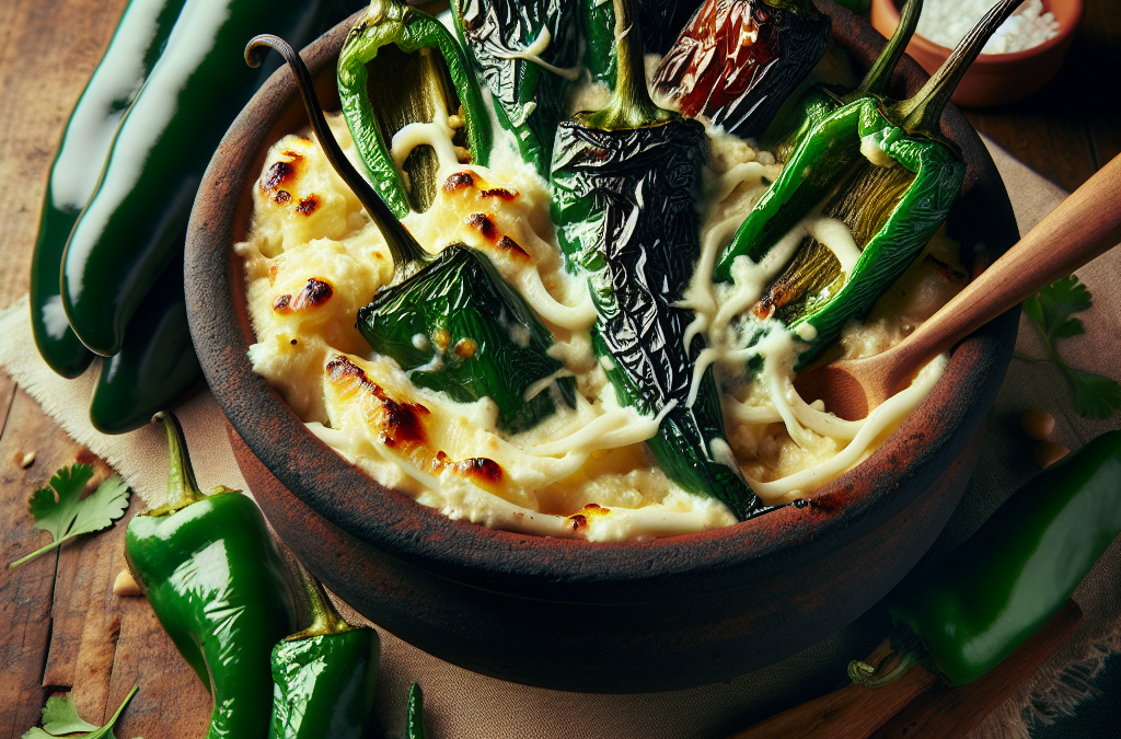 Queso Oaxaca fundido con chiles poblanos