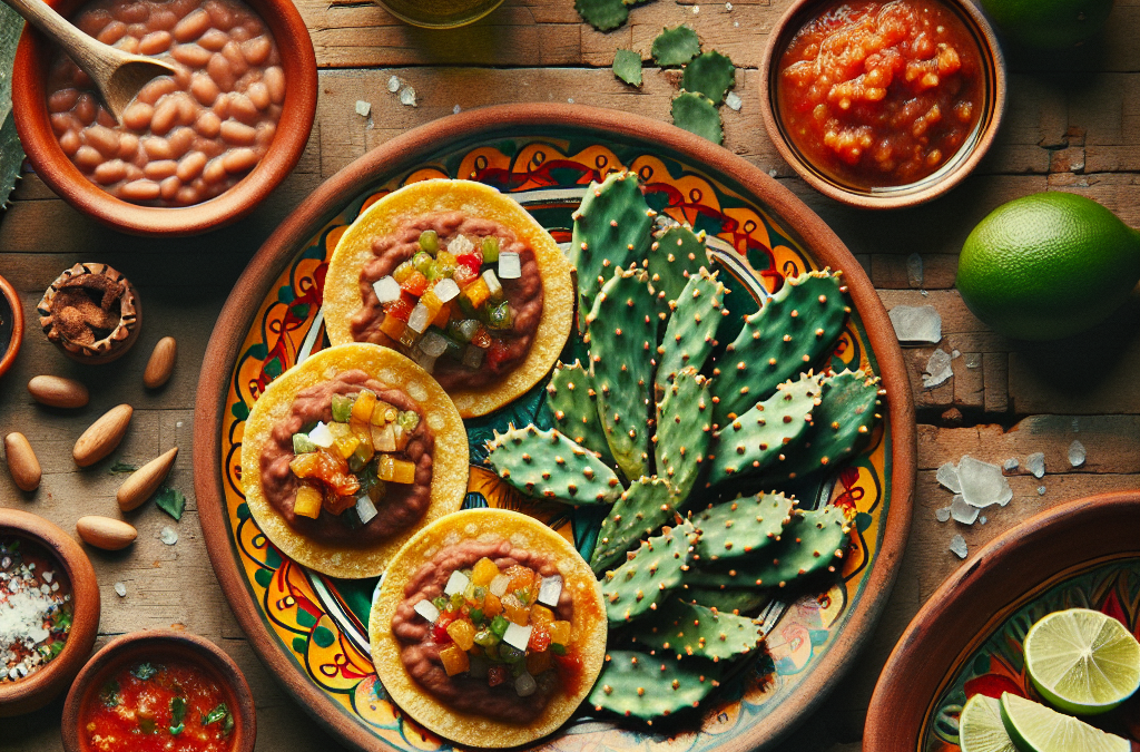 Sopes de nopal con frijoles refritos