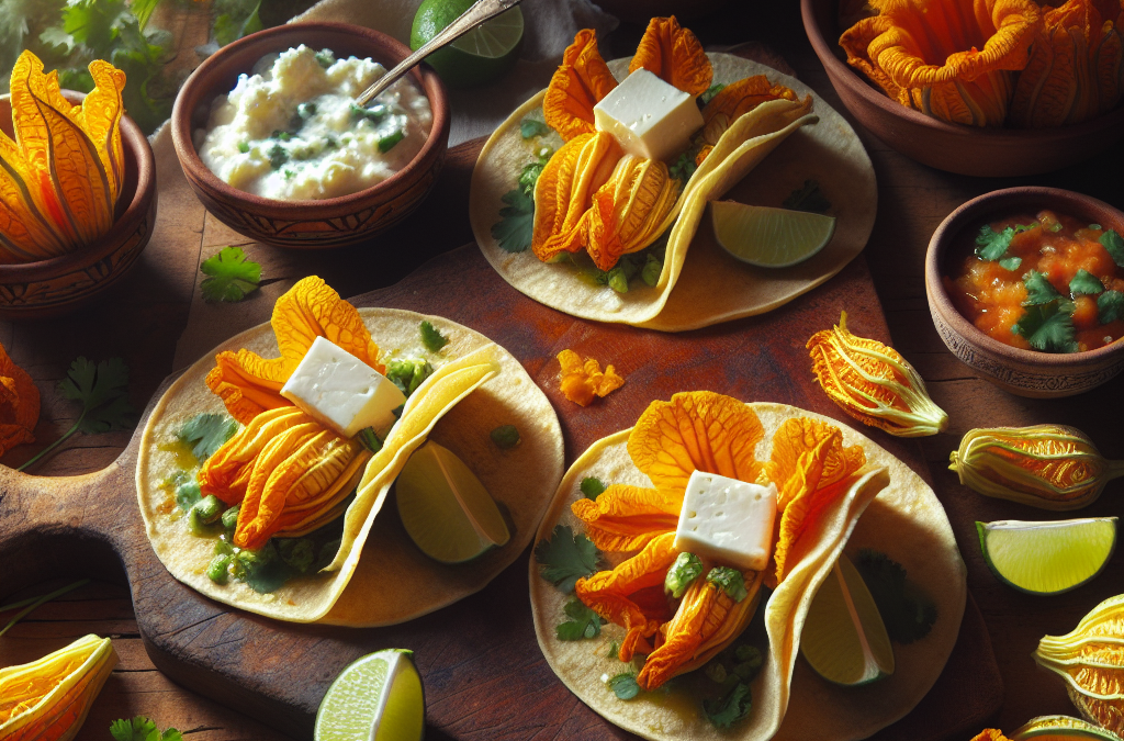 Tacos de flor de calabaza con queso panela