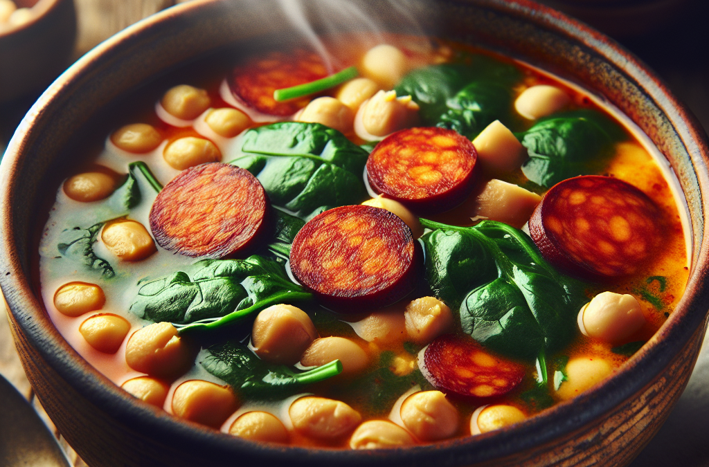 Sopa de garbanzo con chorizo y espinacas