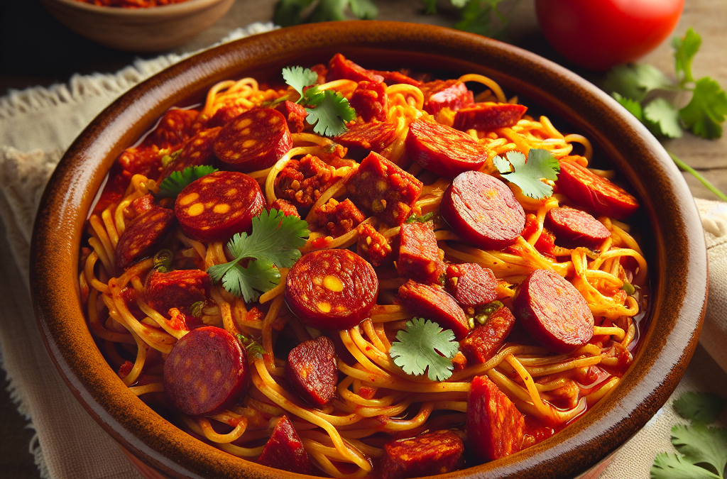 Fideo seco con salsa de jitomate y chorizo