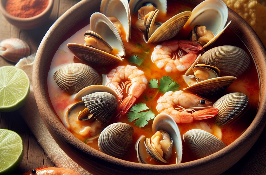 Caldo de mariscos con almejas y camarones