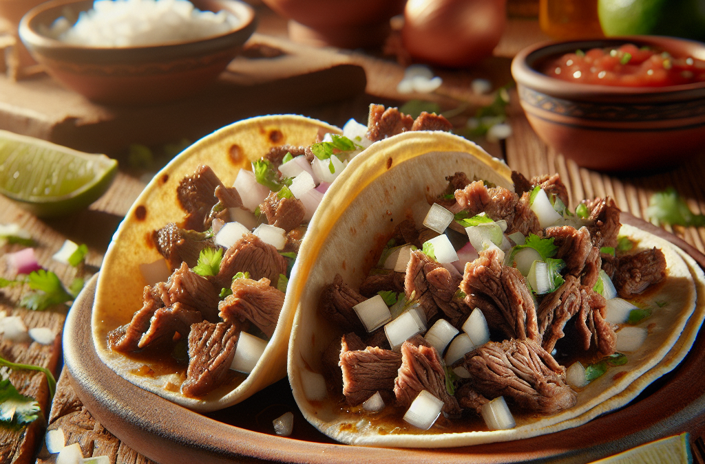 Tacos de cabeza al vapor con cebolla y cilantro