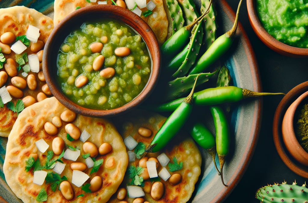 Tlacoyos de habas con nopalitos y salsa verde