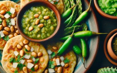 Tlacoyos de habas con nopalitos y salsa verde