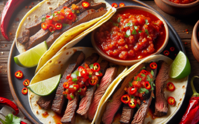 Tacos de bistec con salsa de chile morita