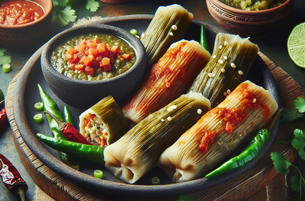 Tamales de nopal con salsa de chile morita