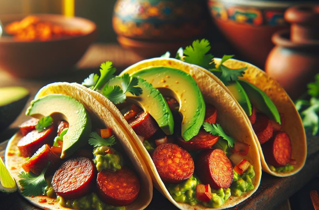 Tacos de longaniza con aguacate y cilantro