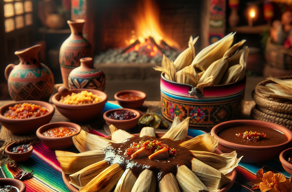 Tamales de pollo con mole poblano