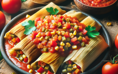 Tamales de verduras con salsa de jitomate