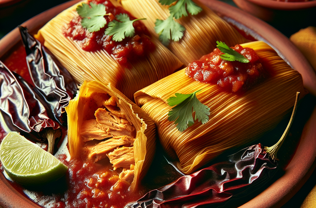 Tamales de pollo en salsa de chipotle