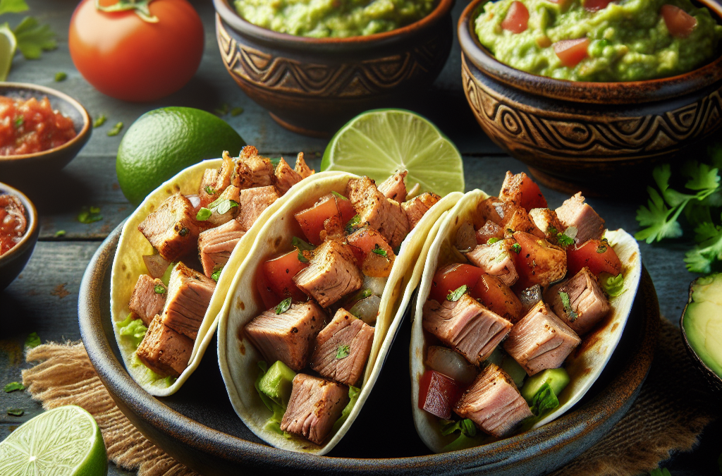 Tacos de carnitas de atún con guacamole