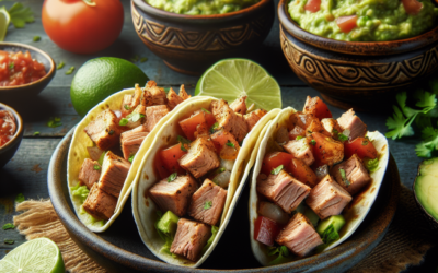 Tacos de carnitas de atún con guacamole