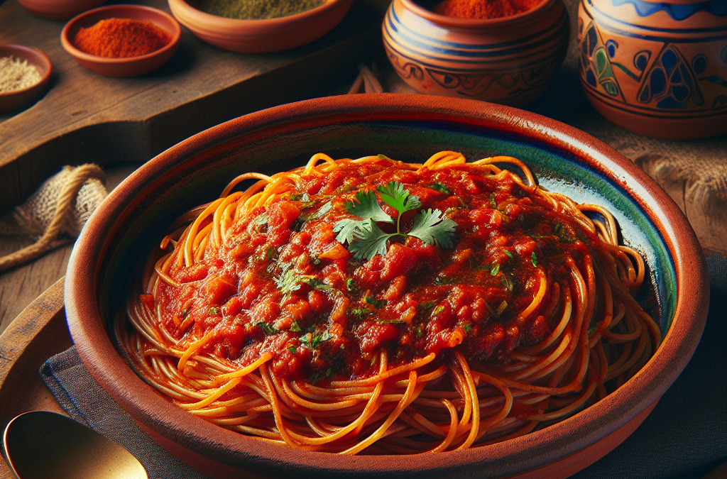 Espagueti rojo a la mexicana en salsa de tomate